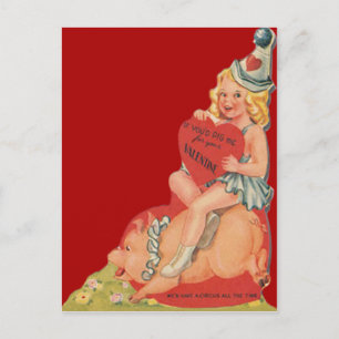 Carte de la Saint-Valentin de fille de cirque rétr