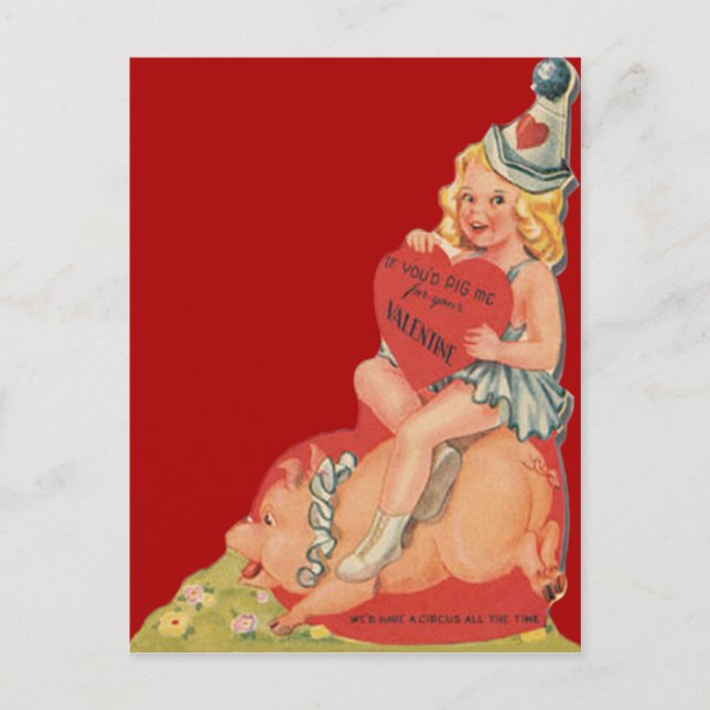 Carte de la Saint-Valentin de fille de cirque rétr (Devant)