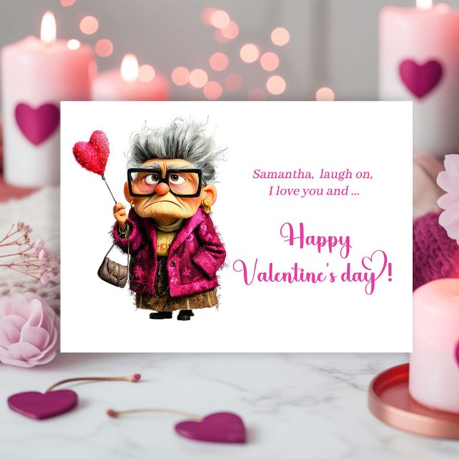 Carte de la Saint-Valentin de grand-mère ennuyée d (Funny Bored Granny Valentine Card Colorful Style)