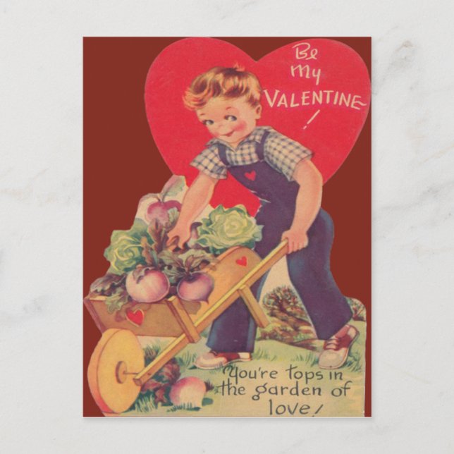Carte de la Saint-Valentin de jardinage rétro vint (Devant)