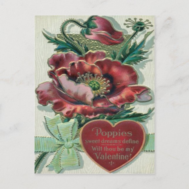 Carte de la Saint-Valentin de plante de pavot rétr (Devant)