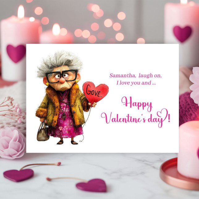 Carte de la Saint-Valentin de vieille dame grinche (Funny Quirky Grumpy Old Lady Valentine Card)
