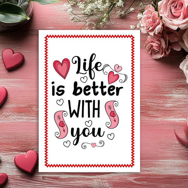 Carte de la Saint-Valentin dessinée à la main Roug (Love Quote Hand Drawn Valentine Card Red Black Sketch)