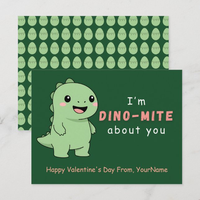 Carte de la Saint-Valentin Dinosaure Mignon – Je s (Devant / Derrière)
