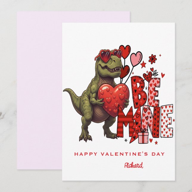 Carte de la Saint-Valentin Dinosaure Personnalisée (Devant / Derrière)