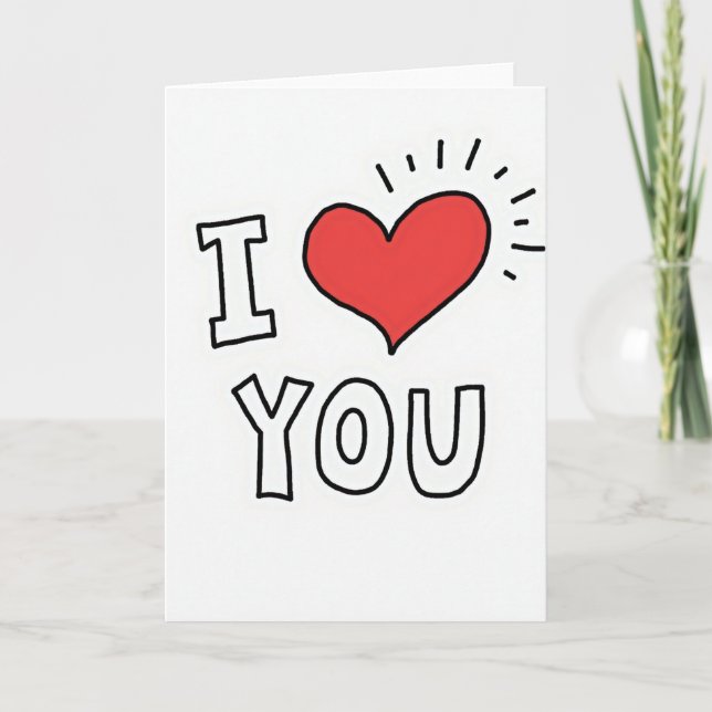 Carte de la Saint-Valentin Doodle Rouge Je T'Aime (Devant)