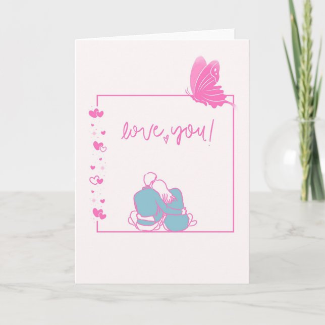 Carte de la Saint-Valentin douce avec couple, papi (Devant)