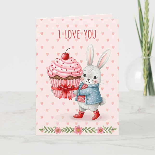 Carte de la Saint-Valentin douce avec lapin mignon (Devant)