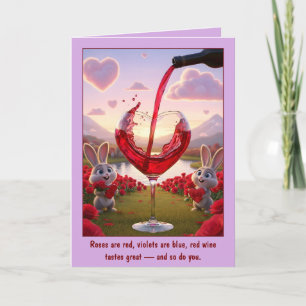 Carte de la Saint-Valentin drôle avec du vin rouge