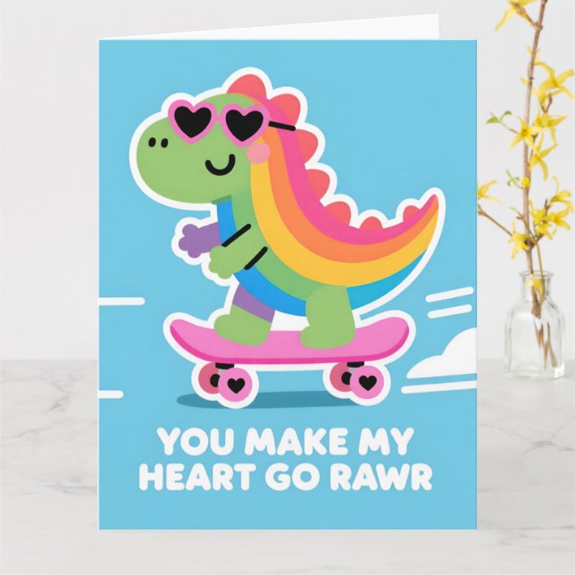 Carte de la Saint-Valentin drôle d'amour de Dino c (Fleur jaune)