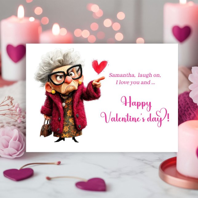 Carte de la Saint-Valentin drôle de dame grincheus (Funny Grumpy Lady Making Faces Valentine

)