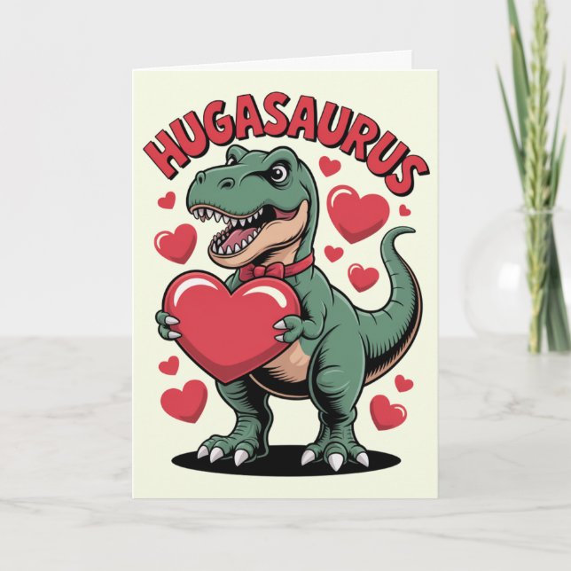 Carte de la Saint-Valentin drôle de dinosaure Huga (Devant)