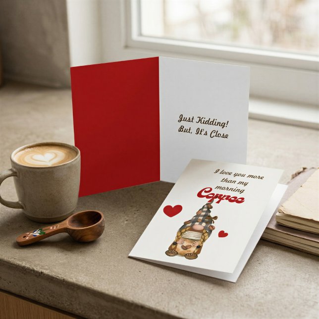 Carte de la Saint-Valentin drôle de Gnome de Café– (Créateur téléchargé)