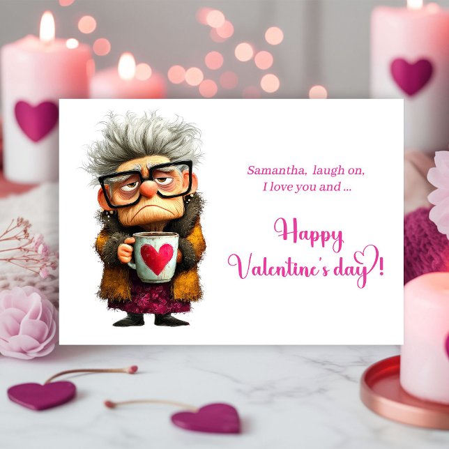 Carte de la Saint-Valentin drôle de grand-mère gri (Funny Grumpy Granny Valentine Card Color Pop)