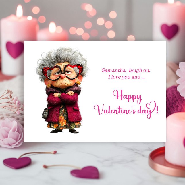 Carte de la Saint-Valentin drôle de vieille dame e (Funny Angry Old Lady Valentine Card Quirky)