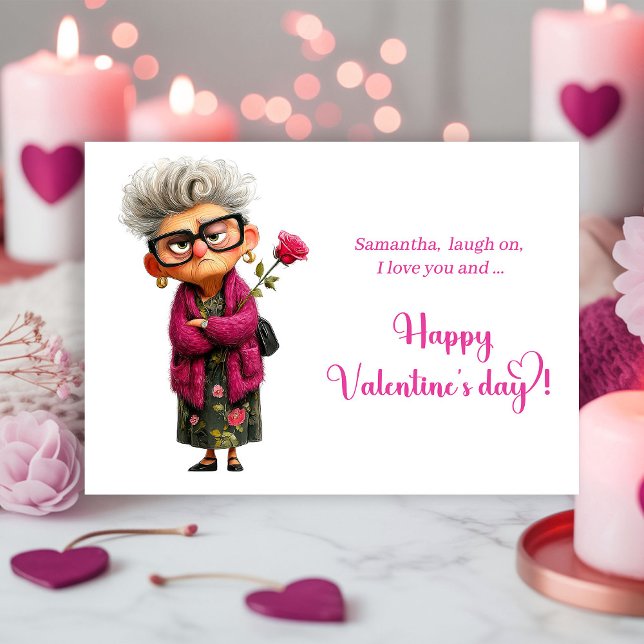 Carte de la Saint-Valentin drôle et grincheuse pou (Funny Grumpy Old Woman Valentine Card Playful)