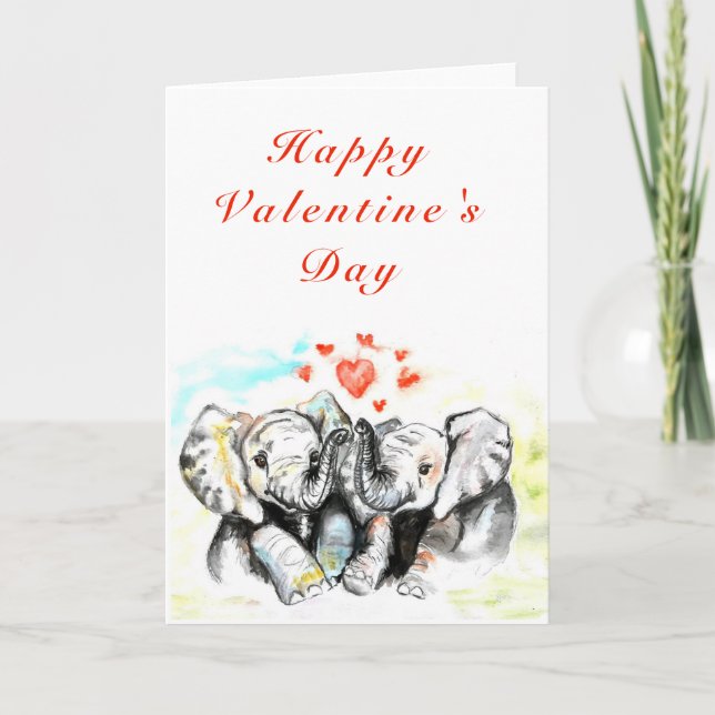 Carte de la Saint-Valentin éléphant couple mignon (Devant)