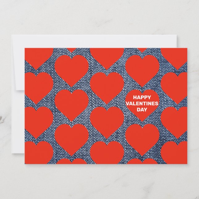 Carte de la Saint-Valentin en Denim et Cœurs Rouge (Devant)