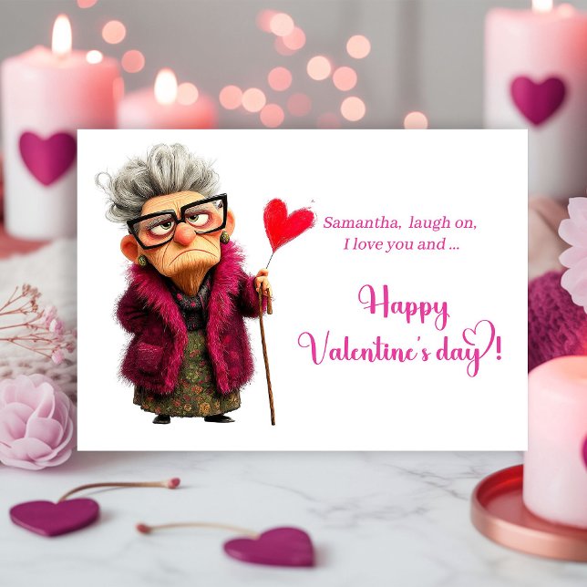 Carte de la Saint-Valentin Femme Âgée Grincheuse D (Funny Grumpy Old Woman Valentine Card Attitude)