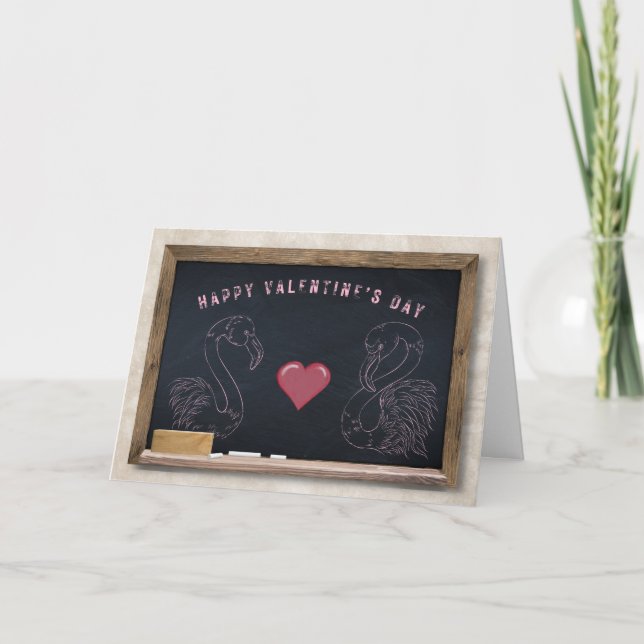 Carte de la Saint-Valentin Flamants roses et Cœur (Devant)