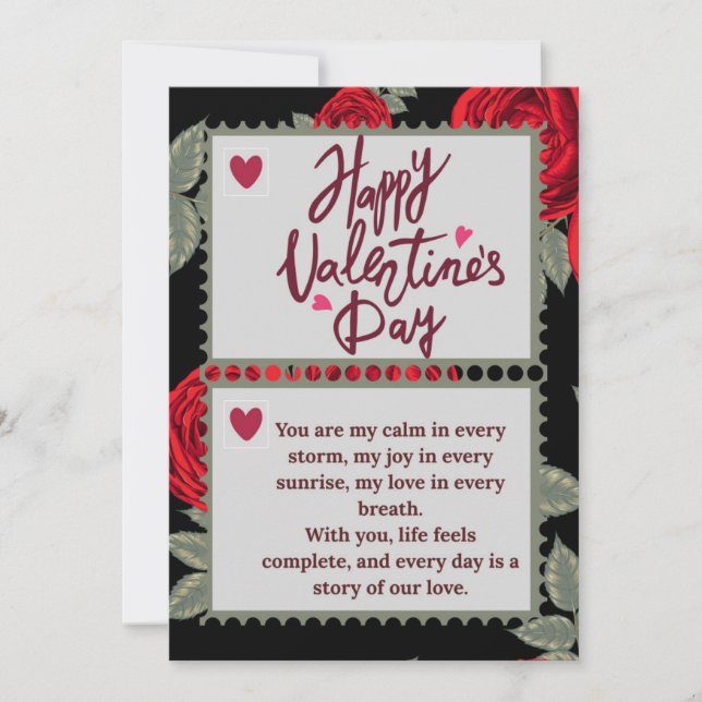 Carte de la Saint-Valentin Fleurie Noire et Rouge  (Devant)
