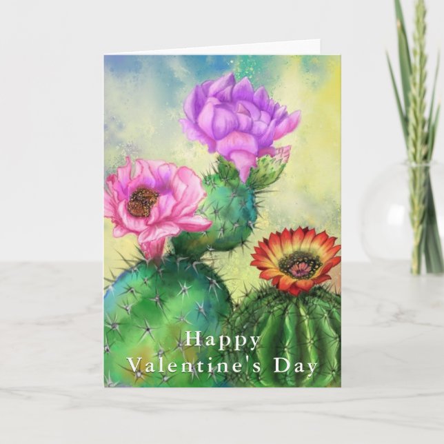 Carte de la Saint-Valentin Fleurs de Cactus (Devant)
