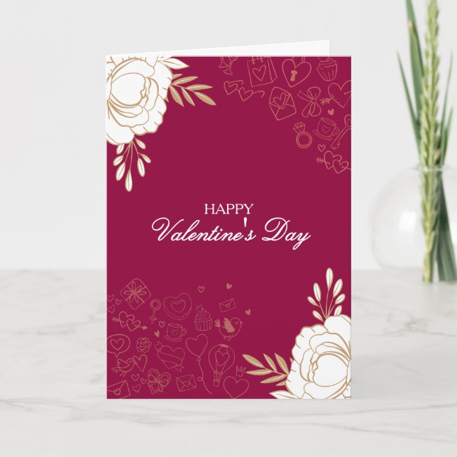 Carte de la Saint-Valentin Fleurs Élégantes & Dood (Devant)