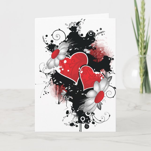Carte de la Saint-Valentin Grunge Hearts et Daisie (Devant)