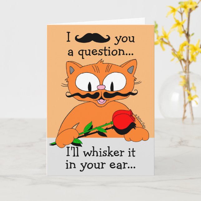 Carte de la Saint-Valentin humoristique Chat Moust (Fleur jaune)