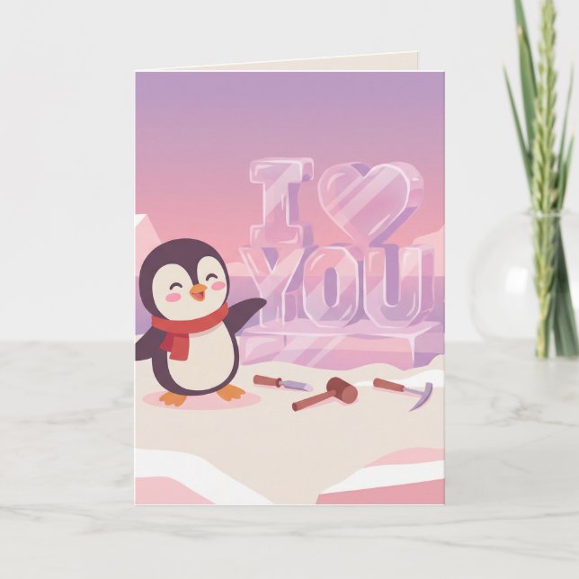 Carte de la Saint-Valentin Je t'aime Manchot Migno (Devant)