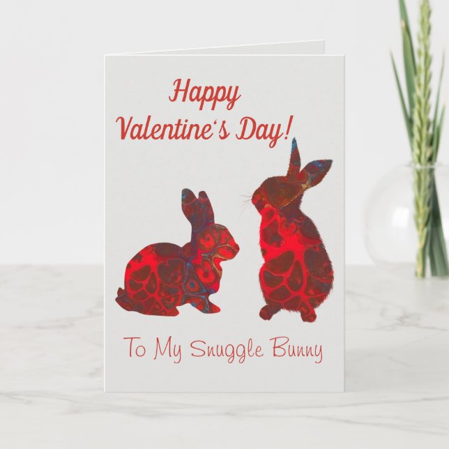 Carte de la Saint-Valentin Lapin Câlin Art Rouge (Devant)