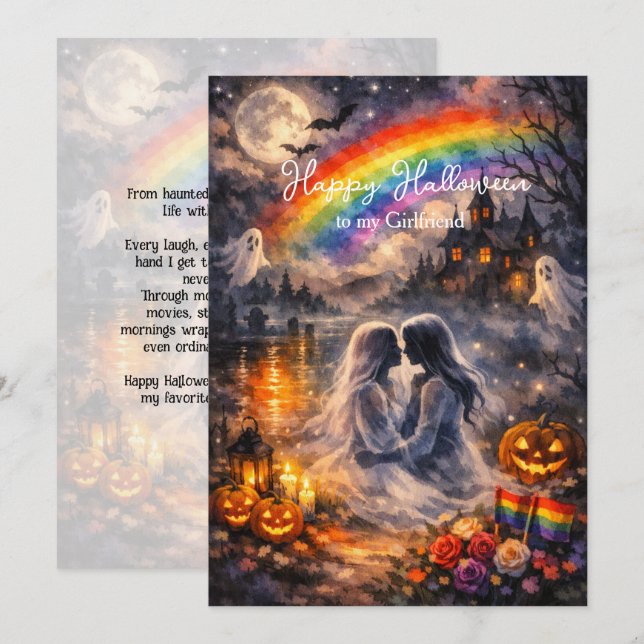 🎃🌈 Carte de la Saint-Valentin LGBT lesbienne Hal (Devant / Derrière)