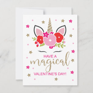 Carte de la Saint-Valentin Licorne Or Rouge et Ros