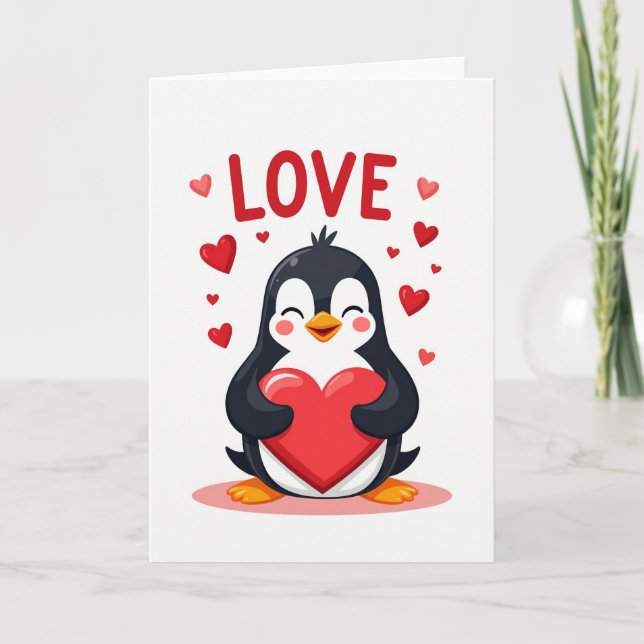 Carte de la Saint-Valentin Manchot Rouge (Devant)