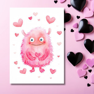 Carte de la Saint-Valentin Monstre rose mignon