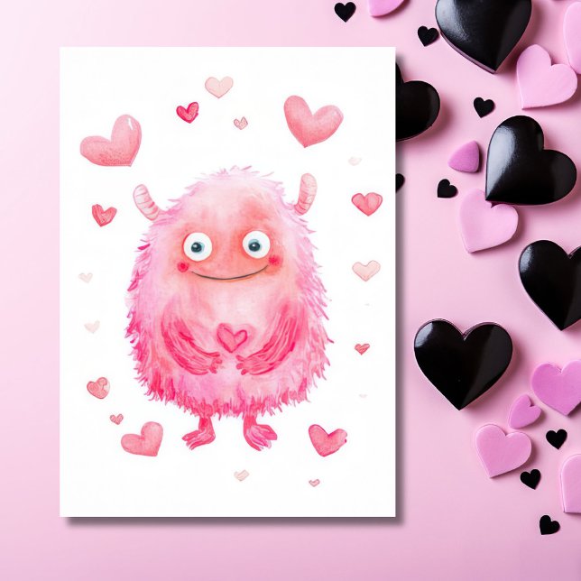 Carte de la Saint-Valentin Monstre rose mignon  (Créateur téléchargé)