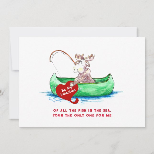 Carte de la Saint-Valentin Moose Fishing 5x7 (Devant)