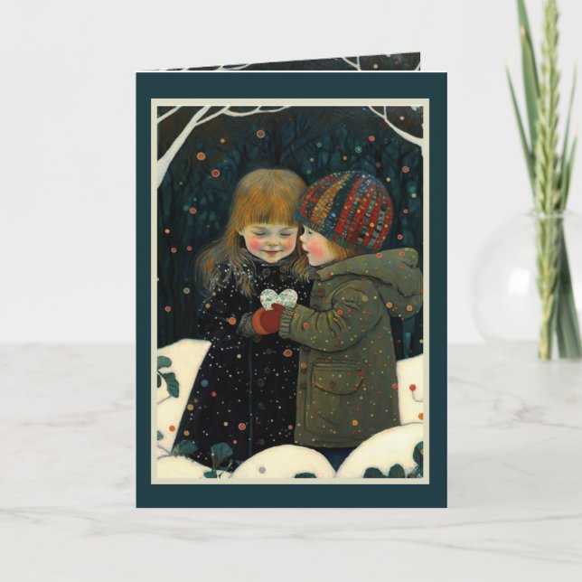 Carte de la Saint-Valentin nuit d'hiver garçon et  (Devant)