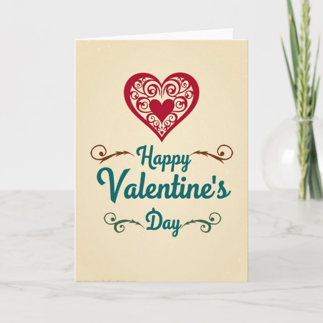 Carte de la Saint-Valentin Ornée Rouge (Devant)