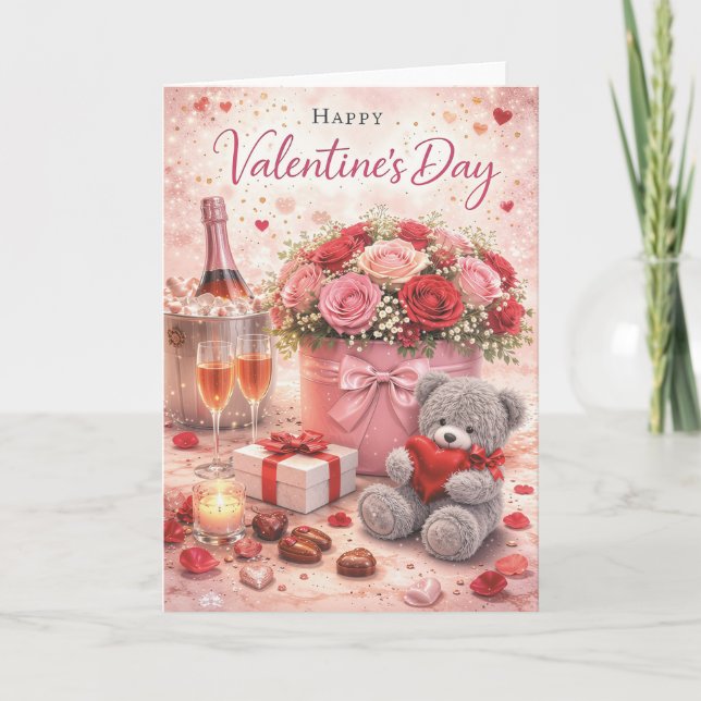 Carte de la Saint-Valentin – Ours en peluche roman (Devant)