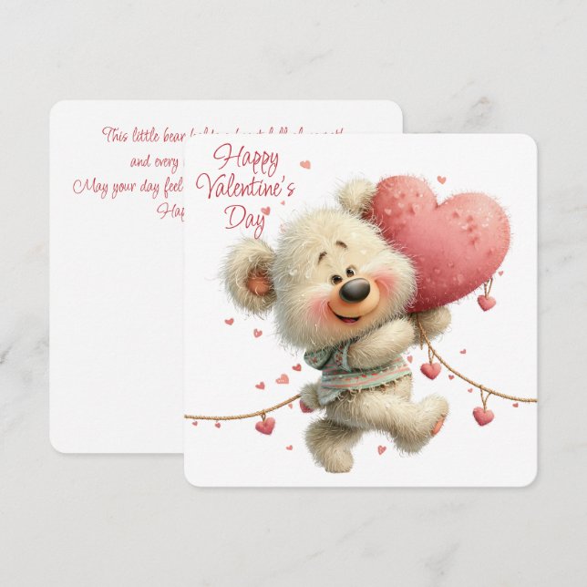 Carte de la Saint-Valentin Ourson Mignon avec Cœur (Devant / Derrière)