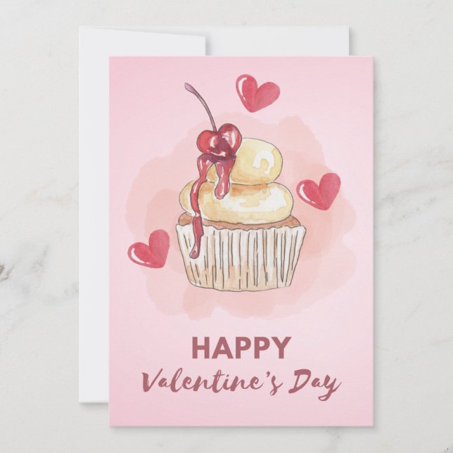 Carte de la Saint-Valentin pastel Cupcake Cerise (Devant)