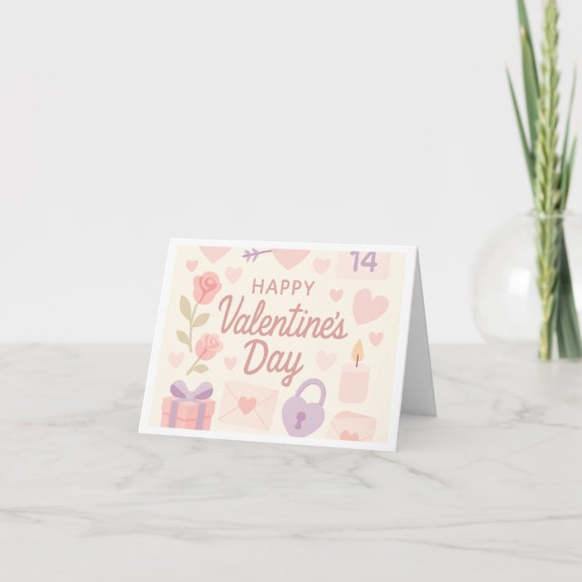 Carte de la Saint-Valentin pastel – Roses, cœurs e (Devant)