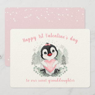 Carte de la Saint-Valentin Pingouin Rose Vintage