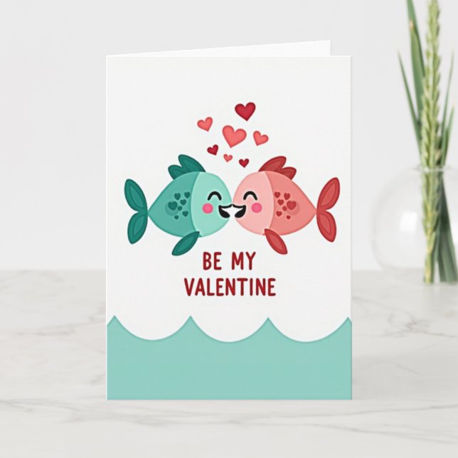 Carte de la Saint-Valentin Poisson Bisou Mignon (Devant)