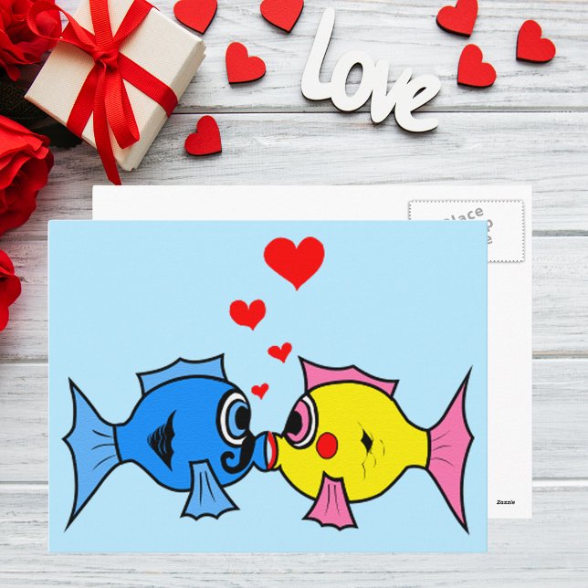 Carte de la Saint-Valentin Poisson qui s'embrassen (Valentine Kissing Fish in Love Postcard)