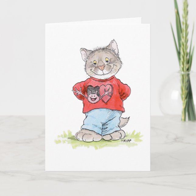 Carte de la Saint-Valentin pour chat à l'amour gra (Devant)