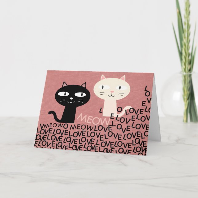 CARTE DE LA SAINT-VALENTIN POUR CHAT, AMOUR AU PRE (Devant)