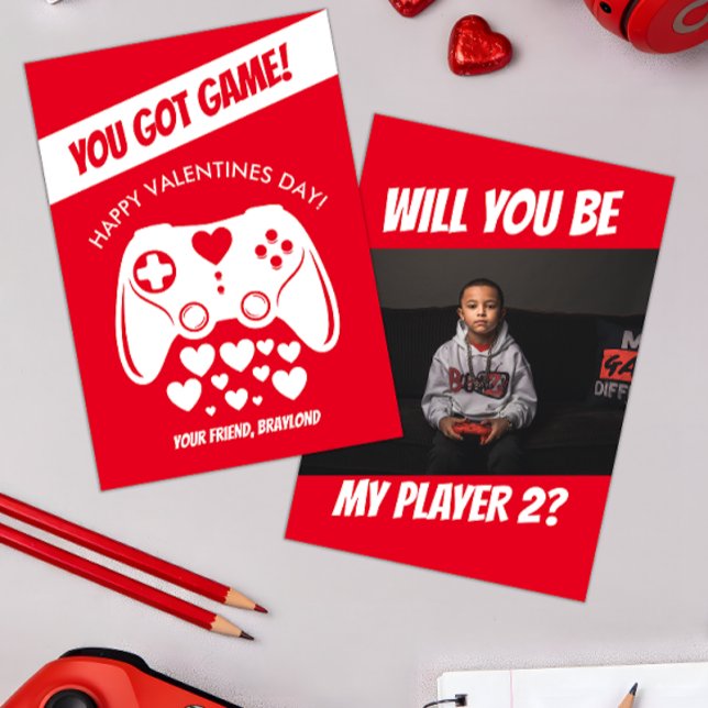 Carte de la Saint-Valentin pour jeu vidéo pour enf (Video Game Kids Photo Valentines Day Card)