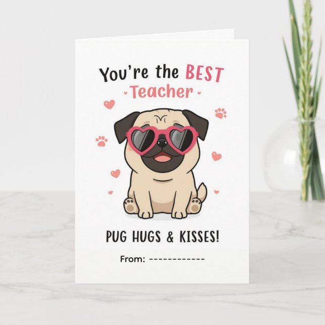 Carte de la Saint-Valentin pour l'enseignant Pug H (Devant)